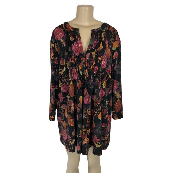 Serengeti Tops - Serengeti Multicolor Floral Print Tunic Top Size 3X Button Front Boho Office
